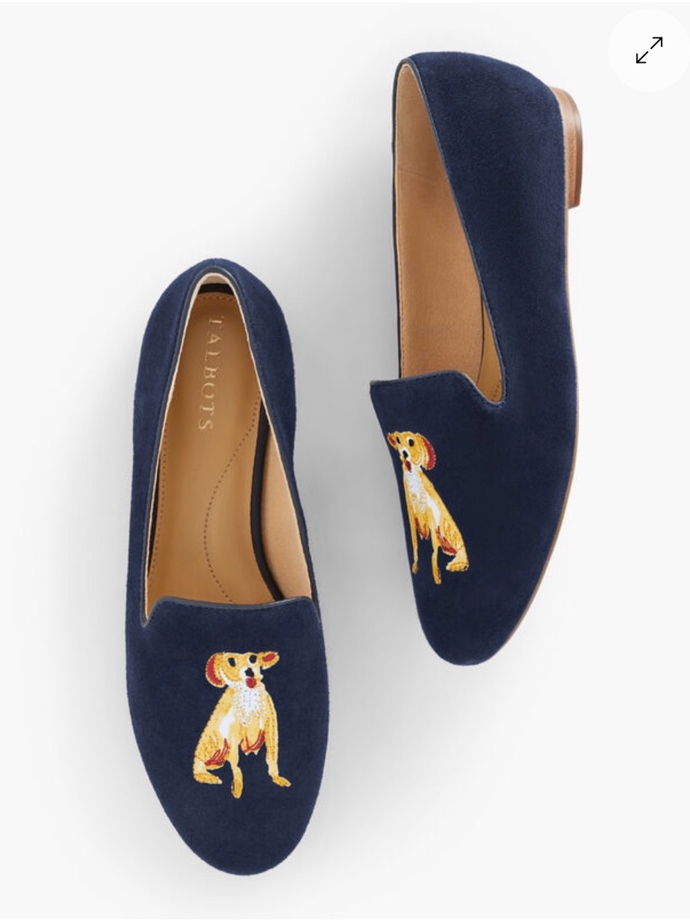 Womens TALBOTS Ryan Embroidered Loafers Dog Days Shoes Flats Navy Blue Suede 6.5